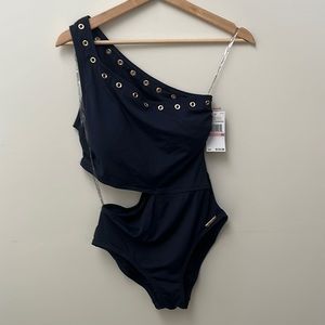 Michael kors navy blue one piece side cut out bathing suit